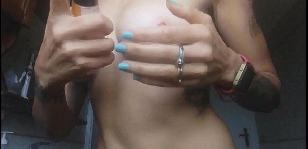  after a hot shower, my huge and beautiful tits are ready to be greased with cream. do you want to see too